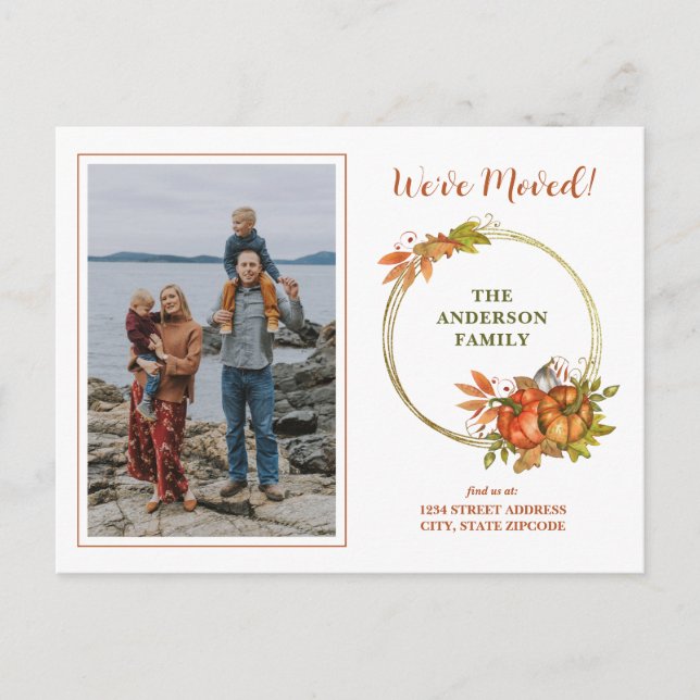 Fall Pumpkins Photo We Have Moved New Home Announcement Postcard (Front)