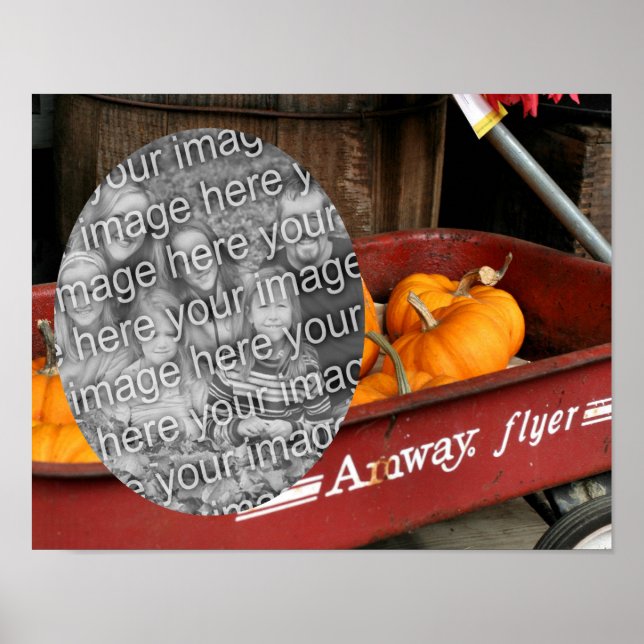 Fall Pumpkins Red Wagon Add Your Photo Poster (Front)