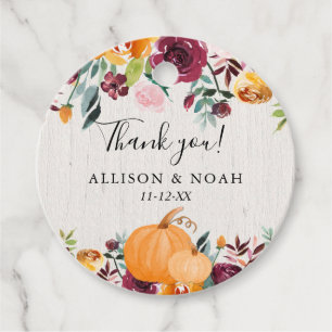 Fall pumpkins rustic floral burgundy blush favour tags