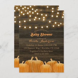 Fall Pumpkins & String Lights Rustic Baby Shower Invitation