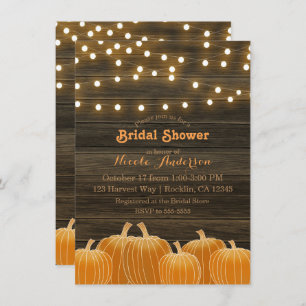 Fall Pumpkins & String Lights Rustic Bridal Shower Invitation