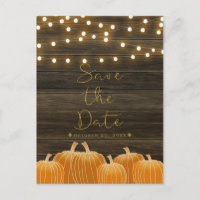 Fall Pumpkins & String Lights Rustic Save the Date