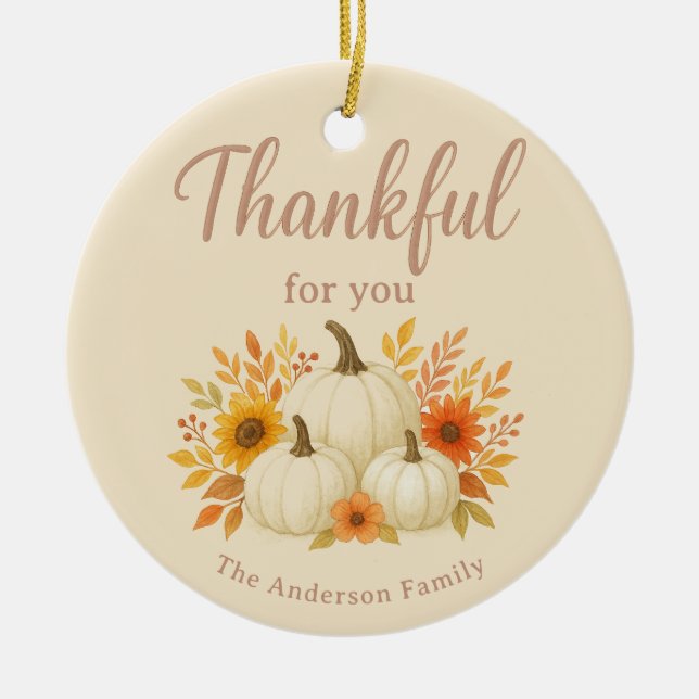 Fall Pumpkins & Sunflowers | Elegant Thanksgiving Ceramic Tree Decoration (Front)