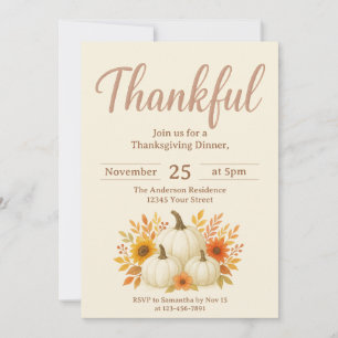 Fall Pumpkins & Sunflowers   Elegant Thanksgiving Invitation