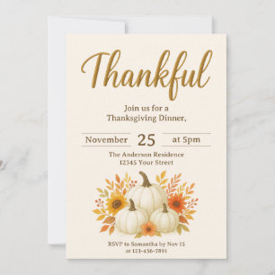Fall Pumpkins & Sunflowers Elegant Thanksgiving Invitation