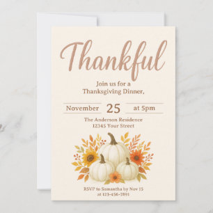 Fall Pumpkins & Sunflowers Elegant Thanksgiving Invitation