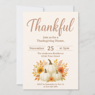 Fall Pumpkins & Sunflowers Elegant Thanksgiving Invitation