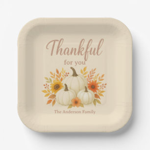 Fall Pumpkins & Sunflowers Elegant Thanksgiving Paper Plate