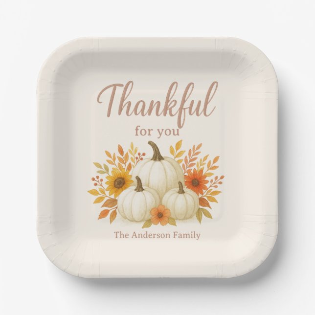 Fall Pumpkins & Sunflowers | Elegant Thanksgiving Paper Plate (Front)