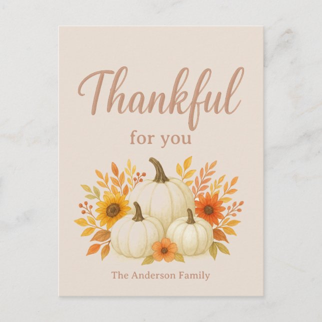 Fall Pumpkins & Sunflowers | Elegant Thanksgiving Postcard (Front)