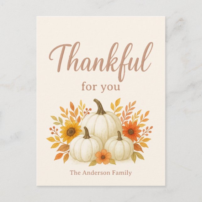 Fall Pumpkins & Sunflowers | Elegant Thanksgiving Postcard (Front)