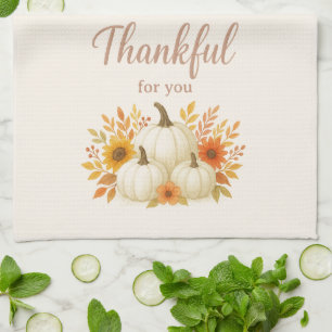 Fall Pumpkins & Sunflowers   Elegant Thanksgiving Tea Towel