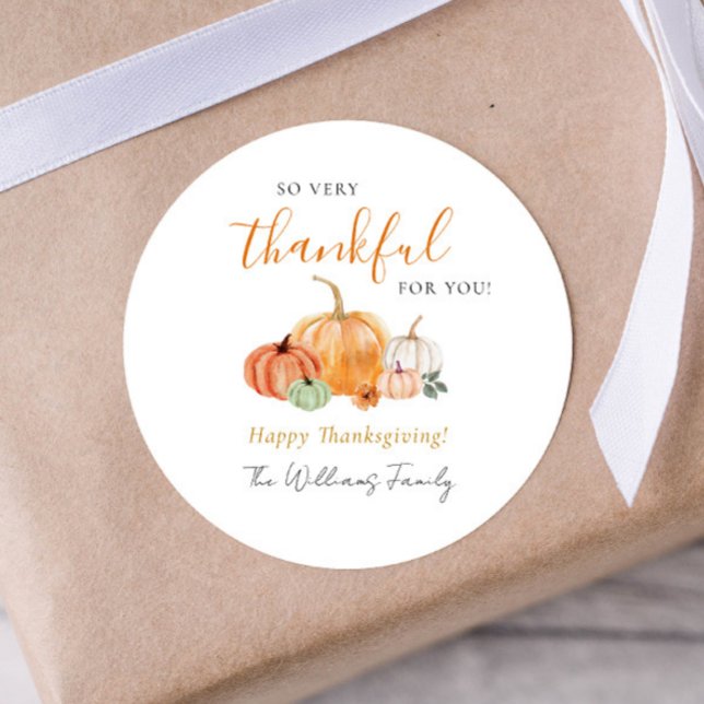 Fall Pumpkins Thanksgiving Thank You  Classic Round Sticker (Creator Uploaded)