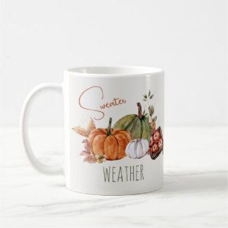 Fall Pumpkins Watercolor Autumn Leaves and Floral Coffee Mug