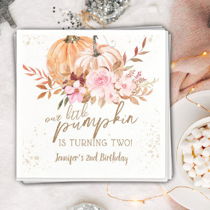 Fall Pumpkins Watercolor Boho Girl 2nd Birthday Napkin