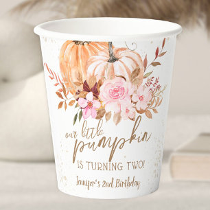Fall Pumpkins Watercolor Boho Girl 2nd Birthday Paper Cups