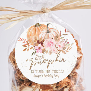 Fall Pumpkins Watercolor Boho Girl 3rd Birthday Classic Round Sticker