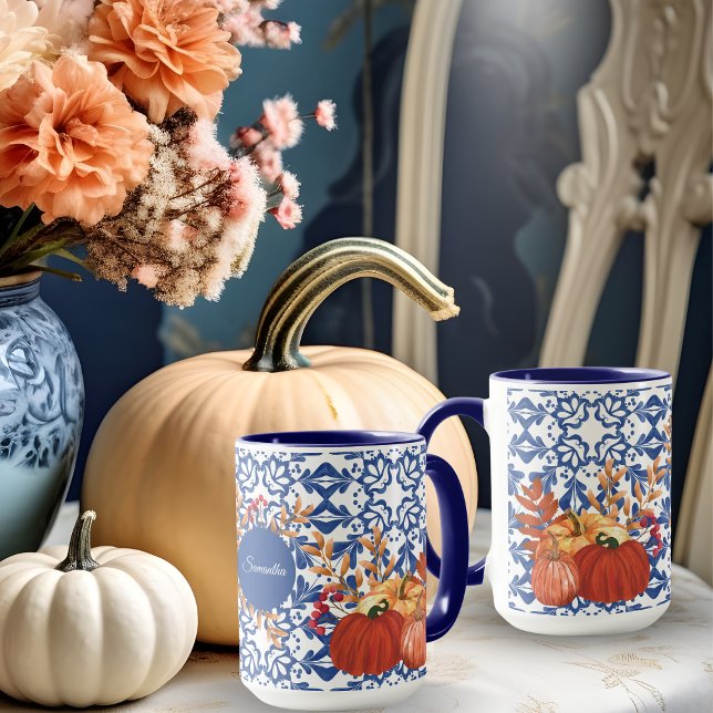 Fall Pumpkins Watercolor Floral and Autumn Leaves  Mug (Creator Uploaded)