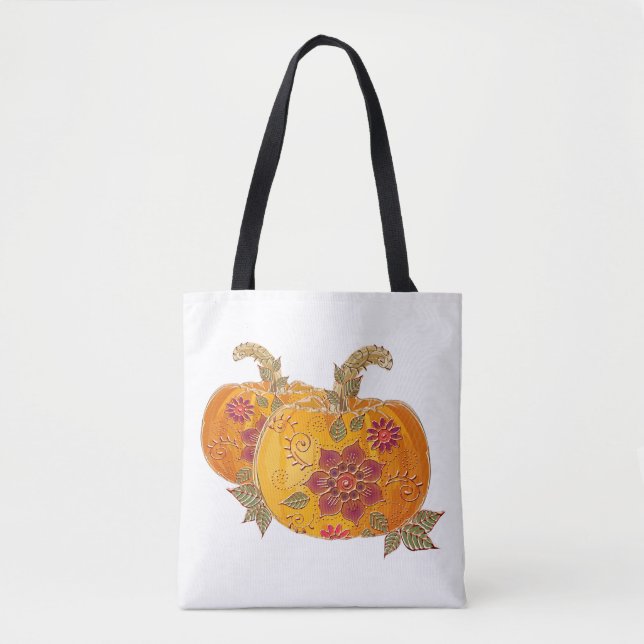 Fall Pumpkins With Flowers Tote Bag (Front)