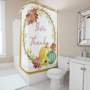 Fall pumpkins wreath with custom text shower curtain