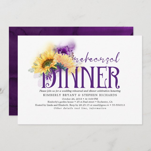 Fall Purple and Yellow Floral Rehearsal Dinner Invitation (Front/Back)