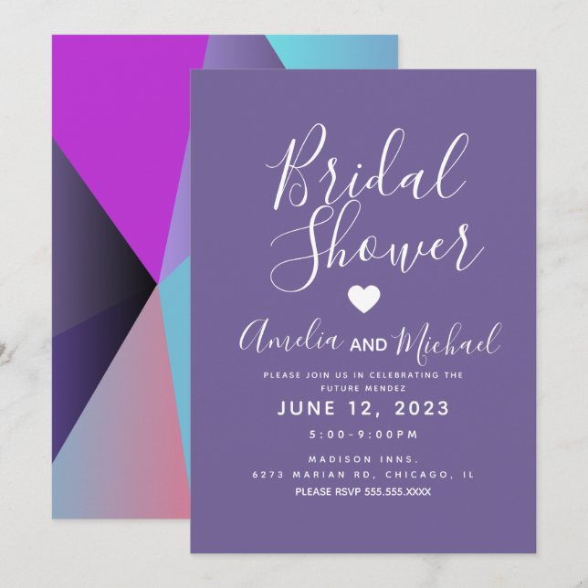 Fall Purple Geometrical Shapes Bridal Shower Invitation (Front/Back)