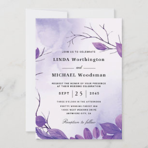 Fall purple leaves wedding invitations