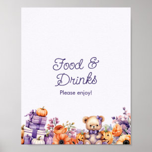 Fall Purple Pumpkin Baby Shower Food & Drinks Sign