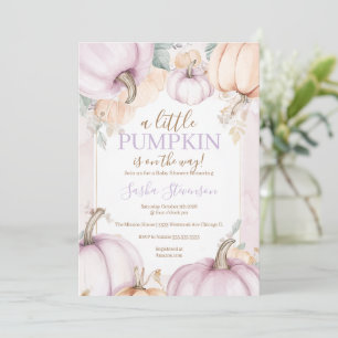 Fall purple pumpkin watercolor baby shower invitation