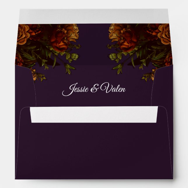 Fall Purple Rustic Orange Wedding Elegant Gothic Envelope (Back (Bottom))