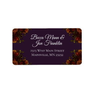 Fall Purple Rustic Orange Wedding Elegant Gothic Label