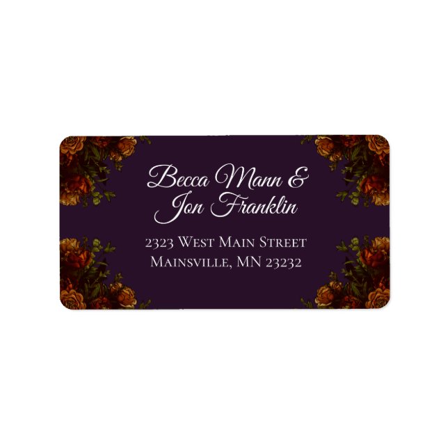 Fall Purple Rustic Orange Wedding Elegant Gothic Label (Front)