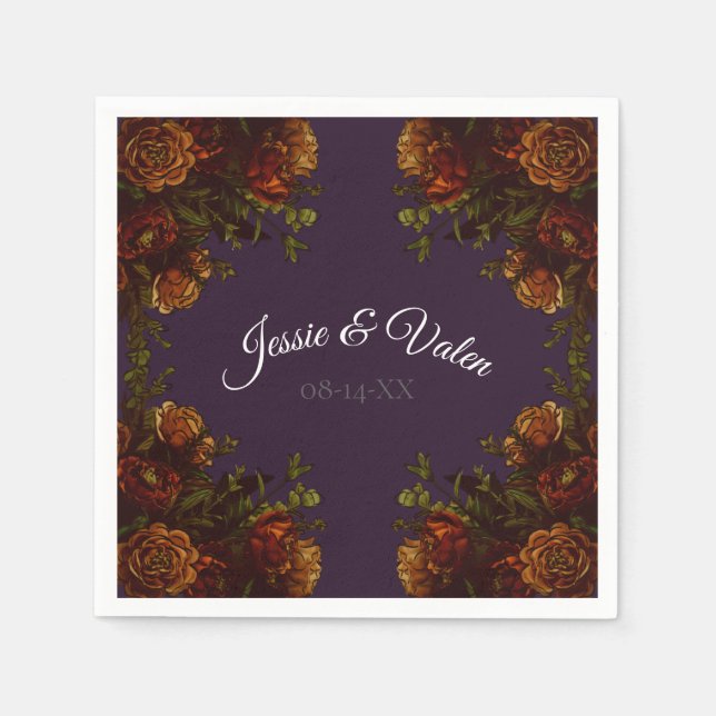 Fall Purple Rustic Orange Wedding Elegant Gothic Napkin (Front)