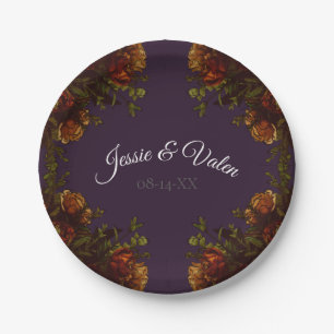 Fall Purple Rustic Orange Wedding Elegant Gothic Paper Plate