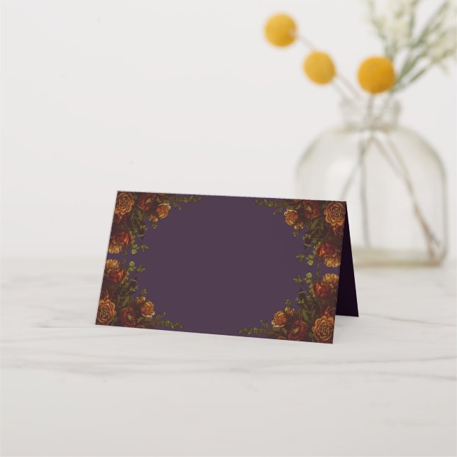 Fall Purple Rustic Orange Wedding Elegant Gothic Place Card (Front)