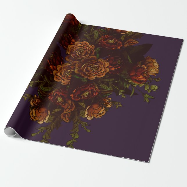 Fall Purple Rustic Orange Wedding Elegant Gothic Wrapping Paper (Unrolled)