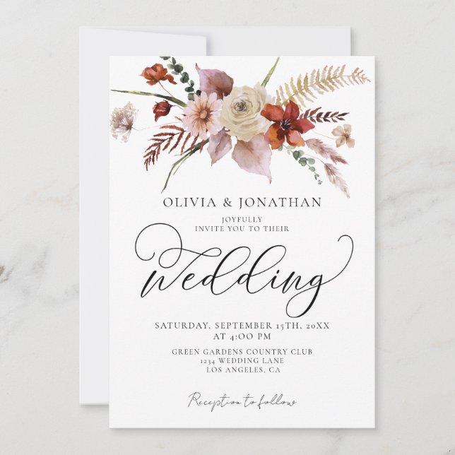 Fall QR Code All In One Floral Budget Wedding  Invitation (Front)