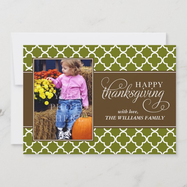 Fall Quatrefoil Pattern Thanksgiving Photo Holiday Card (Front)