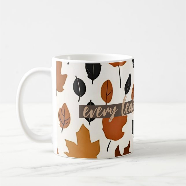 Fall Quote Leaves Pattern Customisable Text Mug (Left)