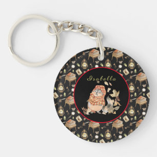 Fall Racoon Customise Text and Colour Key Ring