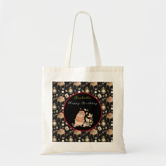 Fall Racoon Customise Text and Colour Tote Bag (Front)