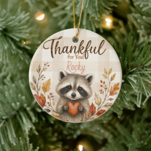 Fall Racoon Thanksgiving Friendsgiving Ceramic Tree Decoration