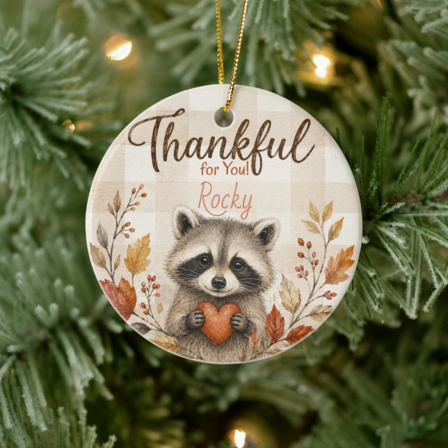 Fall Racoon Thanksgiving Friendsgiving Ceramic Tree Decoration (Tree)