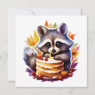 Fall Racoon with a 1th Birthday cake