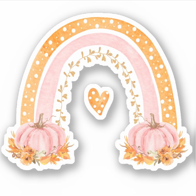Fall Rainbow & Pumpkins Vinyl Sticker (Front)