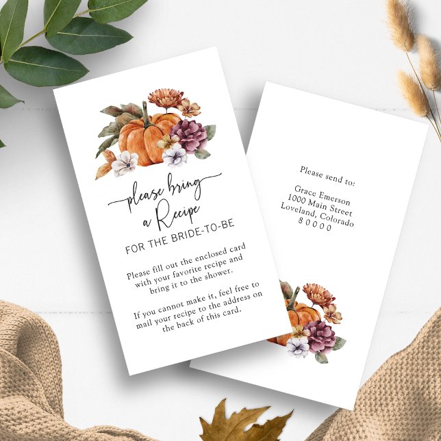 Fall Recipe Bridal Shower Card (Bring a Recipe Enclosure Card Bridal Shower Fall In Love Pumpkins Floral by Painted Paperie)