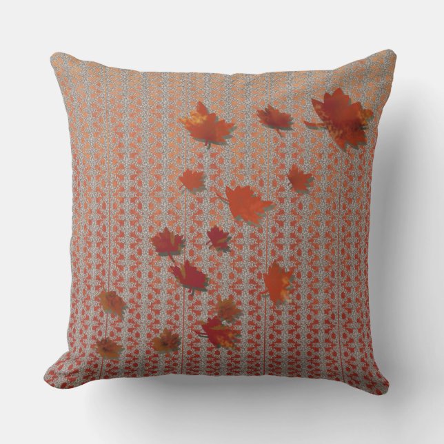 Fall Red and Orange Leaves Ombre Pattern Cushion (Front)