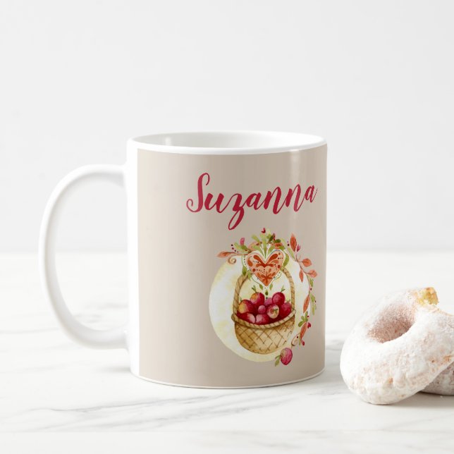 Fall Red Apple Basket Coffee Mug (With Donut)