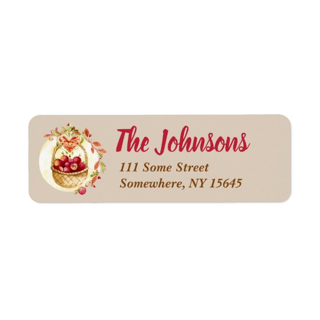Fall Red Apple Basket Return Address Labels (Front)