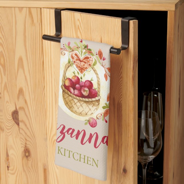 Fall Red Apple Basket Tea Towel (Thirds Fold)